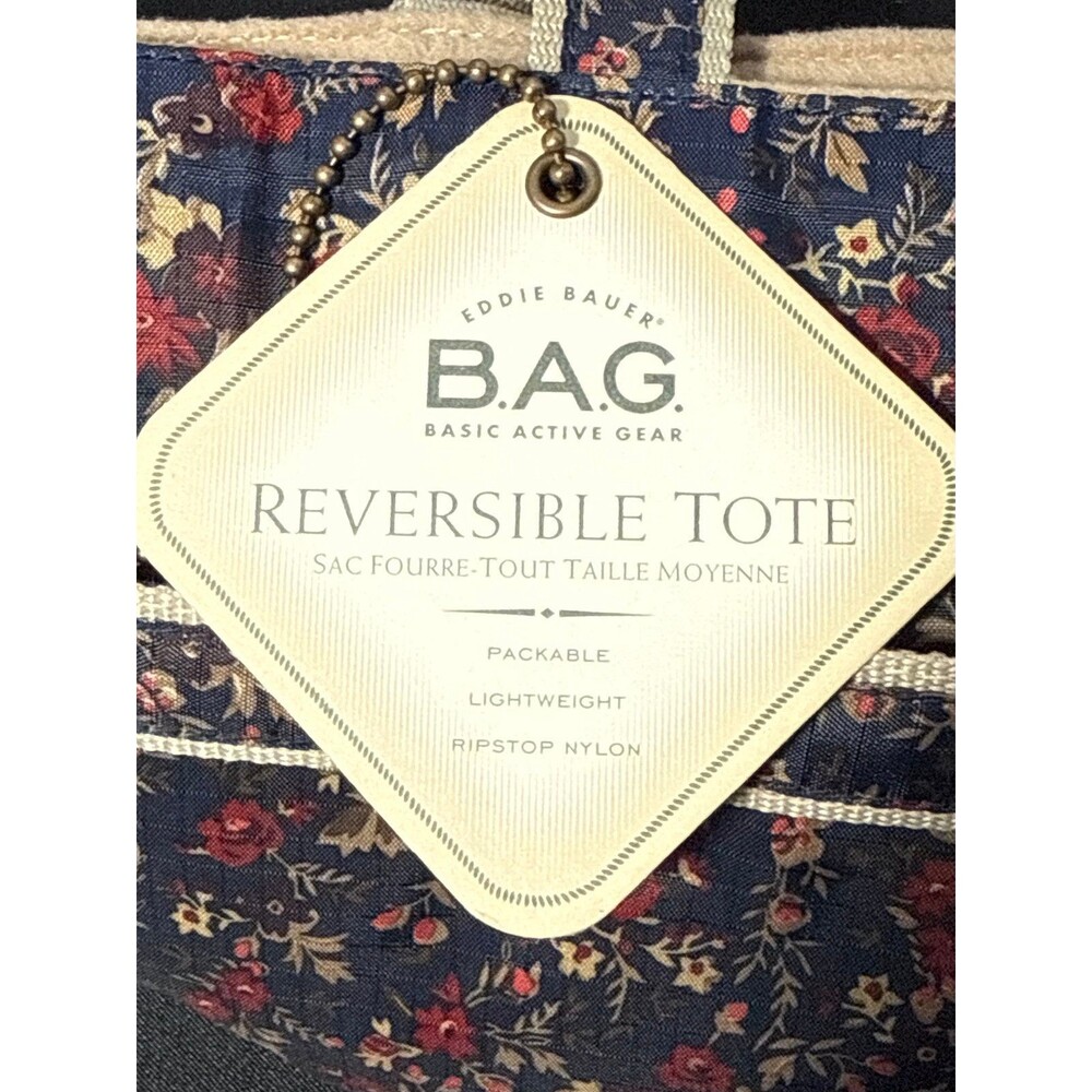 Eddie Bauer Womens Reversible Tote bag Lightweight Navy Blue Floral NWT - Picture 12 of 12